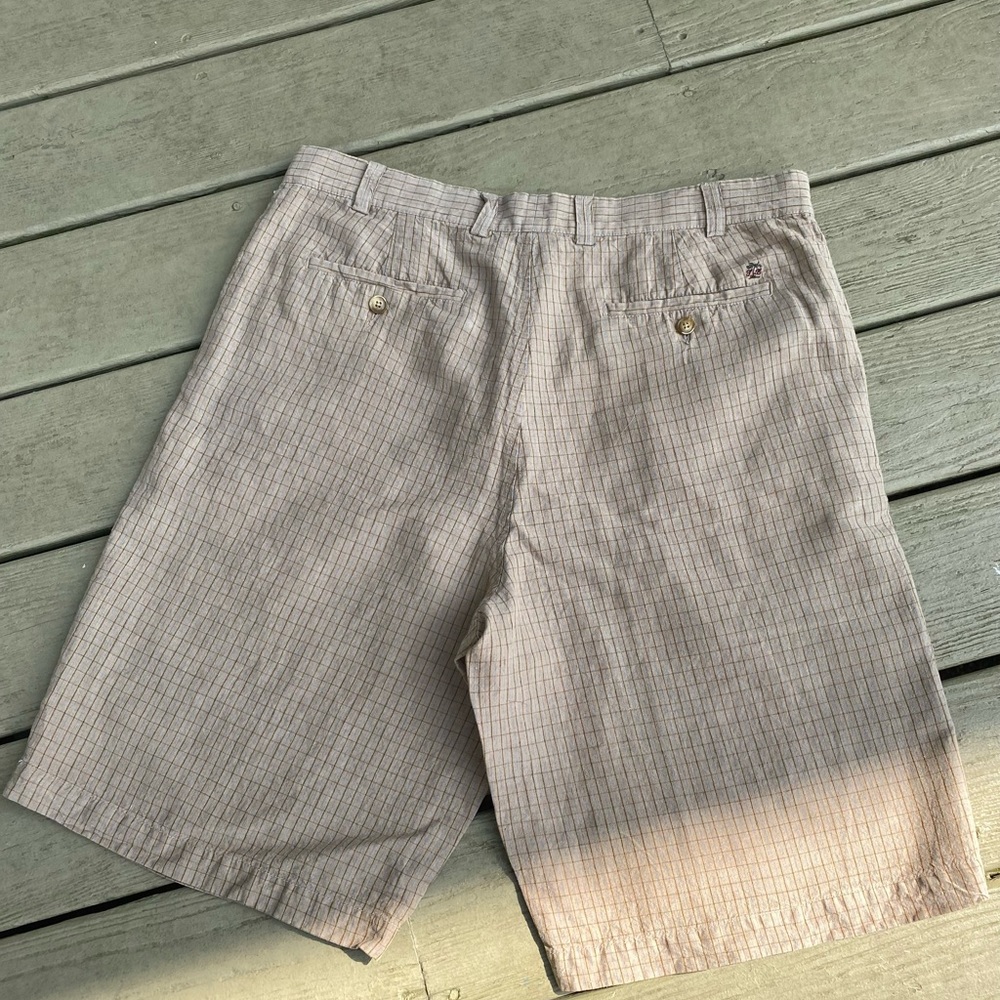 Tommy Bahama - Mens cream/blue/brown checkered LINEN/SILK high rise shorts, 36 - Picture 2 of 8